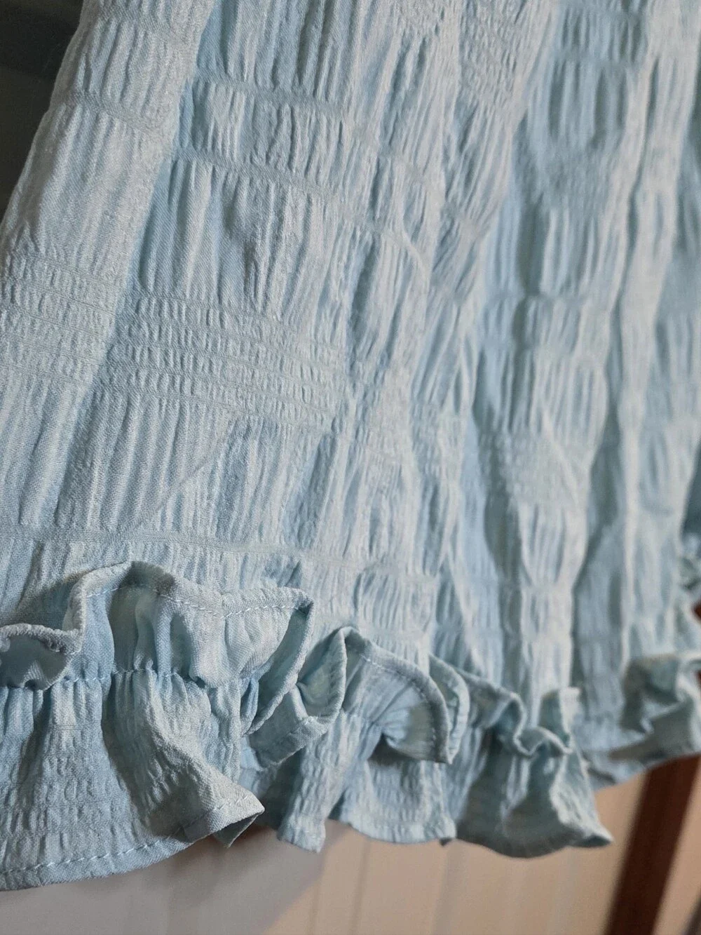 NWT Dipped Shop - Light Blue Strapless Ruffle-Hem Romper